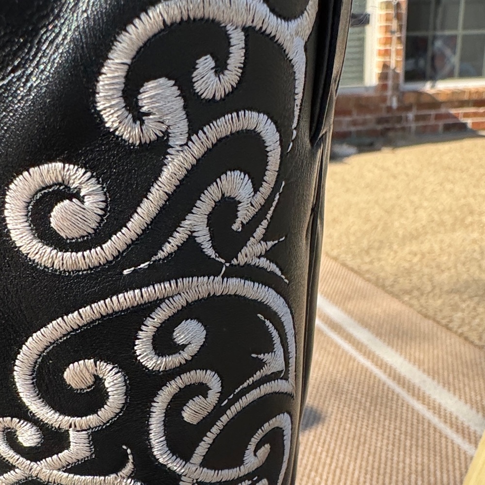 Tony Lama Black and Cream with Rhinestones Heeled Boots - Picture 6 of 9